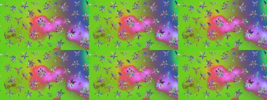 Yeşil ve menekşe rengi çiçekli çizim deseni. Çiçekler suluboya tarzında yeşil ve mor renkte.