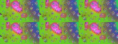 Raster illüstrasyonu. Küçük çiçekteki sevimli çiçek deseni. Yeşil ve mor renkte çiçekler.