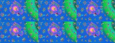 Raster düz çiçek çizim deseni. Mavi ve yeşil renkli çiçekler. Tasarım hediye paketi, tebrik kartları, posterler ve afiş tasarımı.