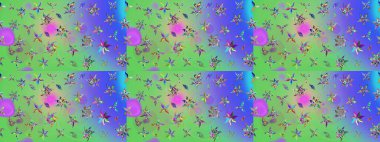 Nazik, narin çiçek arkaplanı. Çiçekli karalama şeklinde Raster çiçek deseni. Yeşil ve mavi renkte çiçekler.