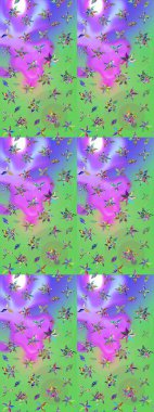 Çiçek arkaplan. Yeşil ve mor renkli şirin tekstil tarzında. Çiçek duvar kâğıdı. Renkli çizim kalıbı. Raster illüstrasyonu.