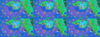 Asya tekstil tarzında. Güzel kumaş deseni. Raster illüstrasyonu. Renkli Bahar Teması eskiz kalıbı. Çiçek desenli çizim. Düz Çiçek Elementleri Tasarımı.