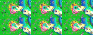 Renkli Bahar Teması eskiz kalıbı. Çiçekli çiçek deseni, suluboya. Yeşil ve mavi renkte çiçekler. Düz Çiçek Elementleri Tasarımı. Raster illüstrasyonu.