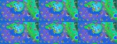 Asya tekstil tarzında. Güzel kumaş deseni. Raster illüstrasyonu. Renkli Bahar Teması eskiz kalıbı. Çiçek desenli çizim. Düz Çiçek Elementleri Tasarımı.