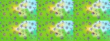 Raster. Güzel suluboya çiçekler, parlak resimler ilham verici yeşil ve nötr çiçek desenli eskiz arka planı.