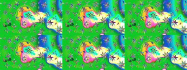 Renkli Bahar Teması eskiz kalıbı. Çiçekli çiçek deseni, suluboya. Yeşil ve mavi renkte çiçekler. Düz Çiçek Elementleri Tasarımı. Raster illüstrasyonu.