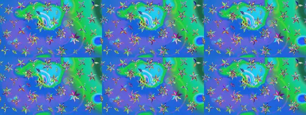 Asya tekstil tarzında. Güzel kumaş deseni. Raster illüstrasyonu. Renkli Bahar Teması eskiz kalıbı. Çiçek desenli çizim. Düz Çiçek Elementleri Tasarımı.