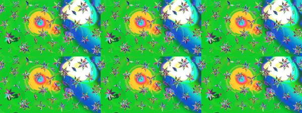 Eskiz arkaplan modeli. Raster - stok. Yapraklı çiçekler ve yeşil ve mavi renkli papatya çiçekleri..