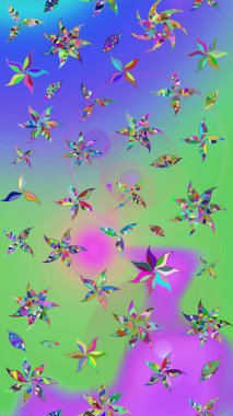 Küçük çiçekte güzel bir desen. Motley illüstrasyonu. Moda baskıları için zarif bir şablon. Yeşil ve mor çiçekli bahar çiçekleri. Küçük renkli çiçekler..