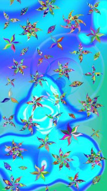 Renkli Bahar Teması eskiz kalıbı. Çiçeksel fantezi tasarımı ve parlak bir arka plan çizimi. Düz Çiçek Elementleri Tasarımı.