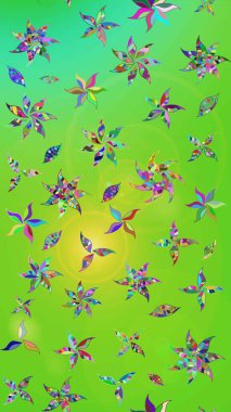 Yeşil ve sarı renkli çiçekler. Raster düz çiçek çizim deseni. Tasarım hediye paketi, tebrik kartları, posterler ve afiş tasarımı.