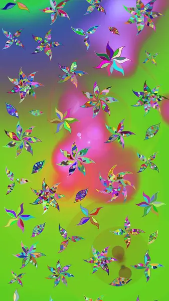 Küçük çiçekteki sevimli çiçek deseni. Raster illüstrasyonu. Yumuşak, yeşil ve mor renkli yaz çiçekleri. Raster deseni.