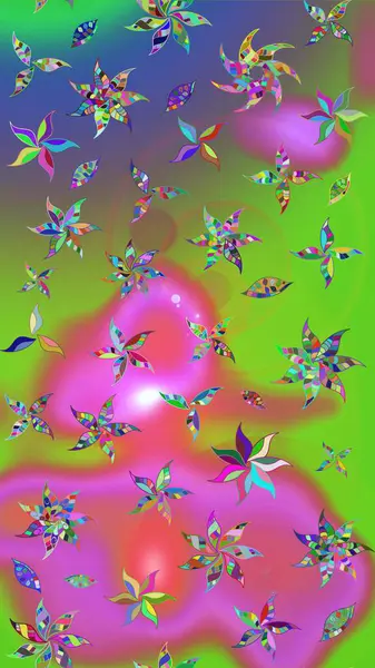 Raster güzel bir çiçek deseni çizmiş. Nazik romantik baskı. Yeşil ve pembe renkli çiçekler. Tatil havası. Bahar mevsimi.