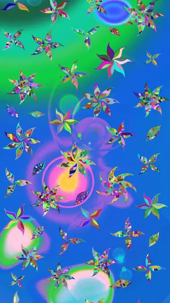 Parlak çiçekli kolaj çiçekleri mavi ve yeşil. Çiçekli zambakların eskiz geçmişi. Çiçek tasarımı için inanılmaz kolaj cennet tarzı..