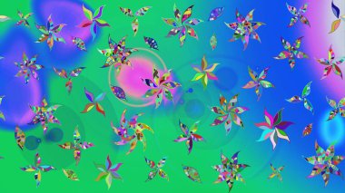 Raster düz çiçek çizim deseni. Mavi ve yeşil renkli çiçekler. Tasarım hediye paketi, tebrik kartları, posterler ve afiş tasarımı.