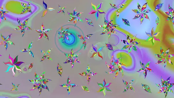 Çiçek desenli çizim. Gri ve nötr renklerde Asya tekstil tarzında. Raster illüstrasyonu.