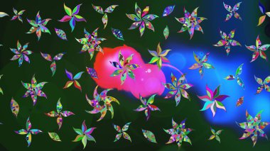 Düz Çiçek Elementleri Tasarımı. Raster illüstrasyonu. Renkli Bahar Teması eskiz kalıbı. Mavi ve gri renkte zarif çiçekli suluboya.