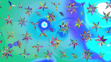 Mavi ve yeşil renkli çiçekler. Kumaş desenli papatya çiçekleri ayrıntıları.