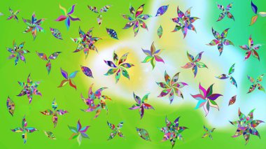 Düz Çiçek Elementleri Tasarımı. Yazdır. Renkli Yaz Temalı eskiz kalıbı. Güzel kumaş deseni. Raster çiçekli arka plan. Güzel çizim şekli..