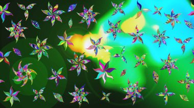 Çiçekler suluboya tarzında yeşil ve mavi renklerde. Raster illüstrasyonunda çiçek deseni çizimi.