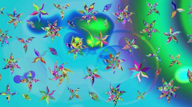 Parlak renkli çiçekleri olan ve mavi ve yeşil renkli yaprakları olan harika bir çiçek deseni. Halk tarzı. Moda baskıları için zarif bir şablon. Modern çiçek arkaplanı.