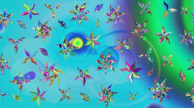 Mavi ve yeşil renkte etnik çiçeklerle süslenmiş zarif bir eskiz şekli. Raster Çiçek İllüstrasyonu güzel tekstil..