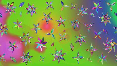 Yeşil ve mor renkli etnik çiçeklerle süslenmiş zarif bir eskiz şekli. Raster Çiçek İllüstrasyonu güzel tekstil..