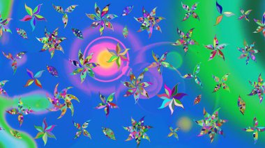 Modern stil dokusu. Çiçek desenli raster, mavi ve yeşil çizgi grafik deseni soyut raster arkaplan.