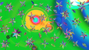 Çiçek tasarımı için inanılmaz bir kolaj cenneti tarzı. Parlak çiçekli kolaj çiçekleri yeşil ve mavi. Çiçekli zambaklar eskiz arka planı.