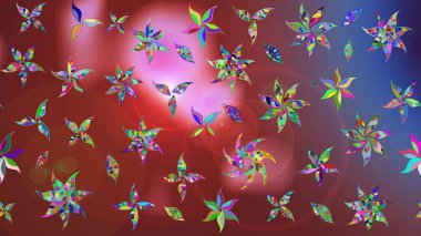 Raster. Düz Çiçek Elementleri Tasarımı. Renkli Bahar Teması çizim şablonu.