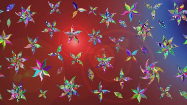 Robot resim. Raster illüstrasyonu. Şirin çiçek elementleri. Kahverengi ve kırmızı renkte çiçekler.