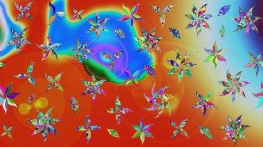 Güzel kumaş deseni. Raster illüstrasyonundaki çiçek desenli çizim. Raster illüstrasyonu. Turuncu ve mavi renklerde.