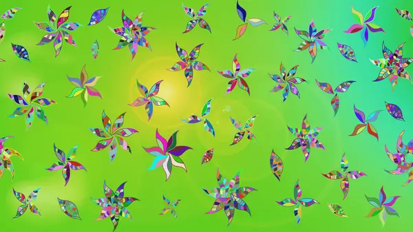 Yeşil ve sarı renkli çiçekler. Raster illüstrasyonu. Çiçek süslemeli çizim deseni.