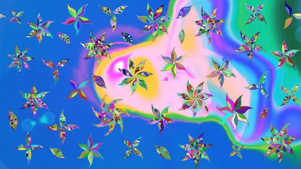 Mavi ve nötr renklerde parlak çiçekli halı deseni.