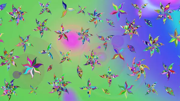 Yeşil ve mor renkli çiçekler. Renkli Bahar Teması eskiz kalıbı. Raster illüstrasyonundaki çiçek desenli çizim. Düz Çiçek Elementleri Tasarımı.