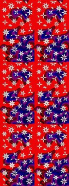 Doodle tarzı. Renkli kırmızı ve mavi çizim deseni. Elle çizilmiş sonbahar çiçeği deseni. Tekstil ve kapak tasarımı için mükemmel. Kırmızı ve mavi renkte çiçekler.