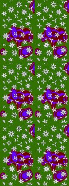 Çiçeksel çizim kalıbının yansıması. Vadinin çiçekleri yeşil ve nötr renklerde.