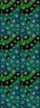 Renkli Bahar Teması eskiz kalıbı. Yeşil ve mavi renkte çiçekler. Düz Çiçek Elementleri Tasarımı. Sevimli çiçek raster deseni.