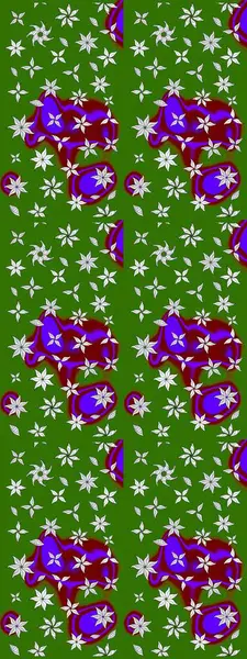 Çiçeksel çizim kalıbının yansıması. Vadinin çiçekleri yeşil ve nötr renklerde.