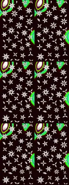 El çizimi. Raster illüstrasyonu. Çiçekli, yapraklı, çiçek desenli çizim..