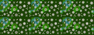 Yeşil ve nötr renklere karalamalar çizilmiş çiçek deseni. Raster illüstrasyonu.