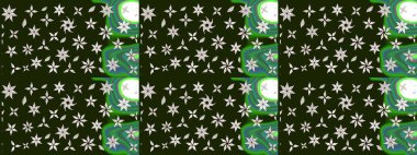 Suluboya elle çizilmiş çiçek desenli eskiz deseni. Parlak renkli fantezi çiçekleri, yapraklar, gri ve yeşil renkli tomurcuklar, gri ve yeşil.