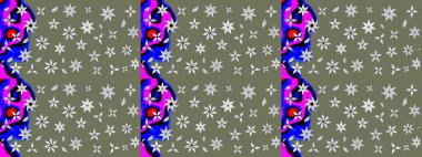 Raster deseni. Bahar çiçekli desen dallı, yeşil ve nötr renkler çiçekli siluet.