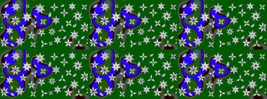 Suluboya elle çizilmiş çiçek desenli eskiz deseni. Parlak renkli fantezi çiçekleri, yapraklar, yeşil ve mavi renkli tomurcuklar yeşil ve mavi.