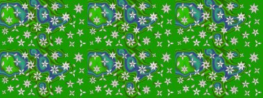 Düz Çiçek Elementleri Tasarımı. Raster illüstrasyonundaki çiçek desenli çizim. Renkli Yaz Temalı eskiz kalıbı. Yeşil ve nötr renkte çiçekler.