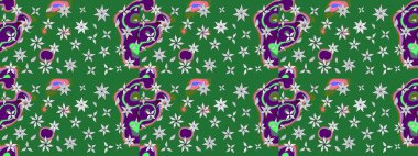 Yeşil ve nötr renklerde çiçekler. Raster illüstrasyonu. El çizimi çiçekli soyut çizim deseni.