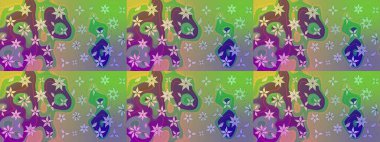 Raster illüstrasyonu. El çizimi çiçekli soyut çizim kalıbı. Yeşil ve nötr renkte çiçekler.