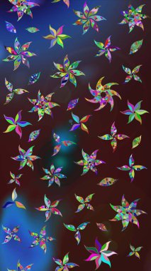 Çiçekler suluboya tarzında kahverengi ve mavi renklerde. Raster illüstrasyonunda çiçek deseni çizimi.