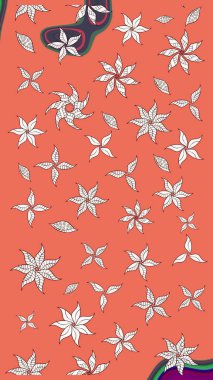 Klasik taslak çizimi. Raster çiçek izi. Çiçekli turuncu ve nötr çizim deseni.