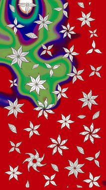 Süslü kumaş deseni. Raster illüstrasyonundaki çiçek desenli çizim. Renkli Bahar Teması eskiz kalıbı. Düz Çiçek Elementleri Tasarımı.